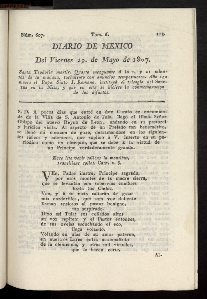 Miniatura de Diario de México del 29 de mayo de 1807, nº 607