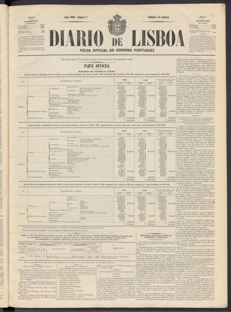 Miniatura de Diário de Lisboa : folha official do goberno portugues del 7 de enero de 1860, nº 5