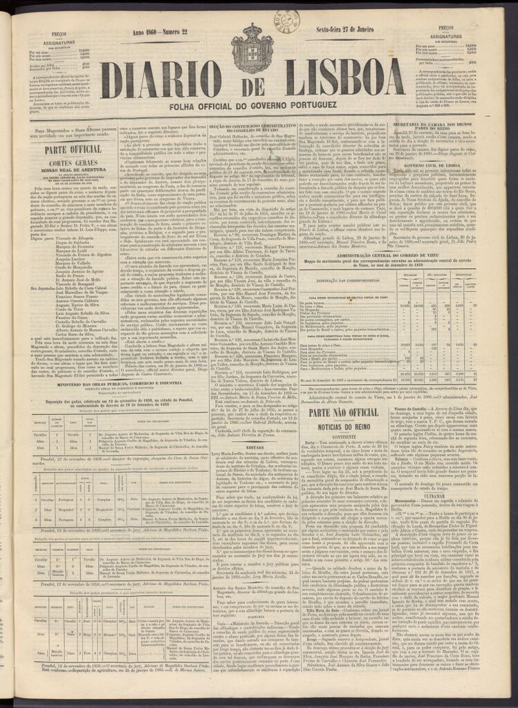 Miniatura de Diário de Lisboa : folha official do goberno portugues del 27 de enero de 1860, nº 22