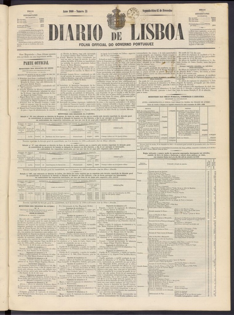 Miniatura de Diário de Lisboa : folha official do goberno portugues del 13 de febrero de 1860, nº 35