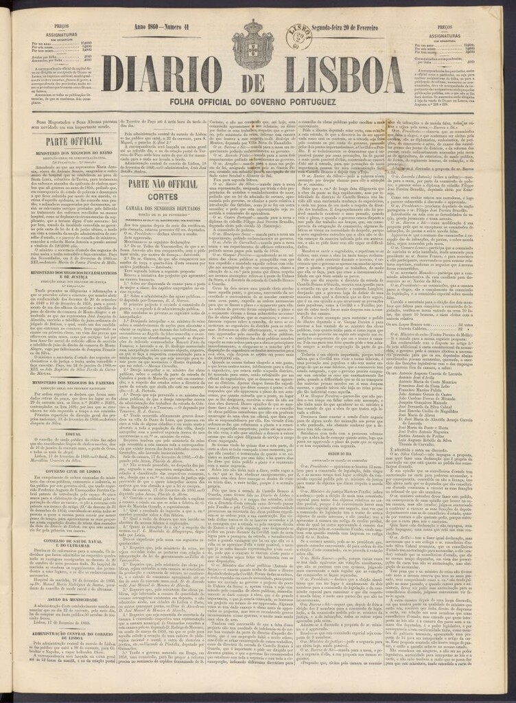 Miniatura de Diário de Lisboa : folha official do goberno portugues del 20 de febrero de 1860, nº 41