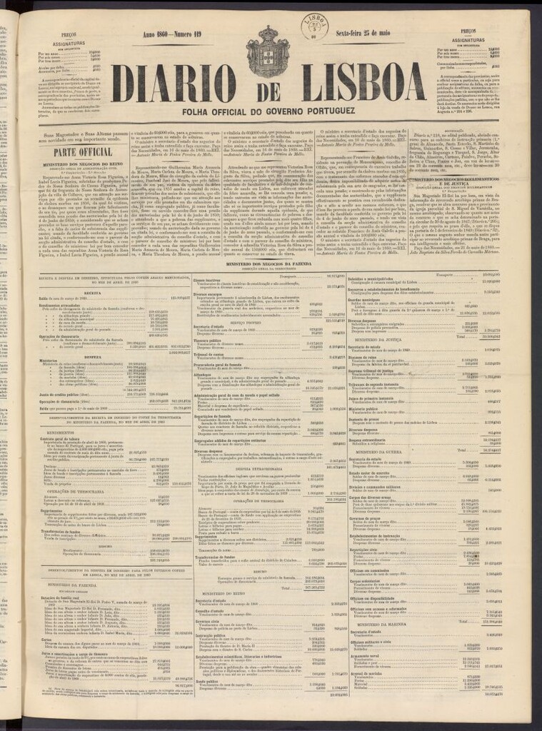 Miniatura de Diário de Lisboa : folha official do goberno portugues del 25 de mayo de 1860, nº 119