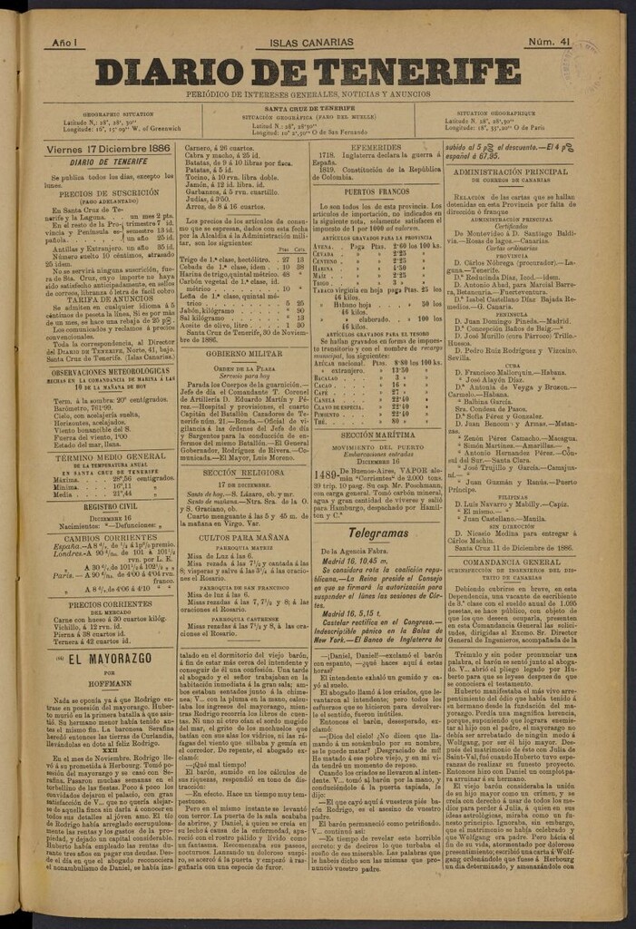 Miniatura de Diario de Tenerife del 17 de diciembre de 1886, nº 41