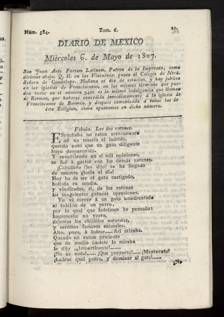 Miniatura de Diario de México del 6 de mayo de 1807, nº 584