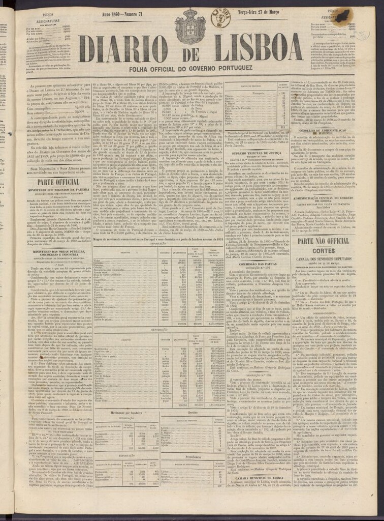Miniatura de Diário de Lisboa : folha official do goberno portugues del 27 de marzo de 1860, nº 71