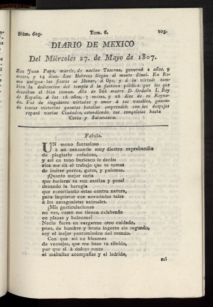Miniatura de Diario de México del 27 de mayo de 1807, nº 605