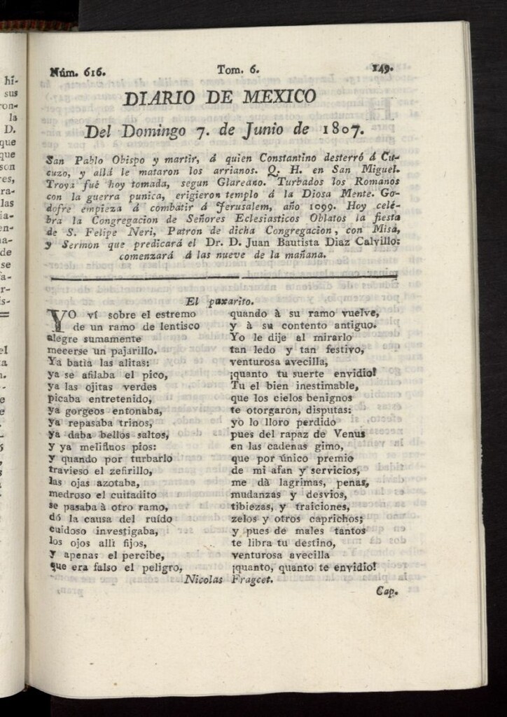 Miniatura de Diario de México del 7 de junio de 1807, nº 616