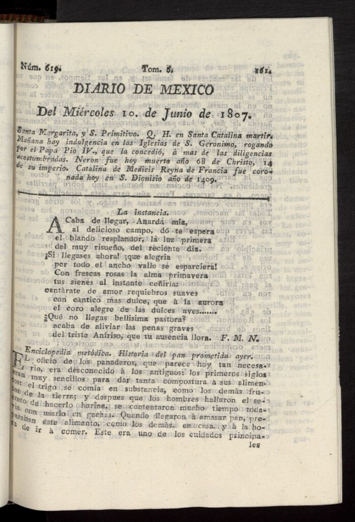 Miniatura de Diario de México del 10 de junio de 1807, nº 619
