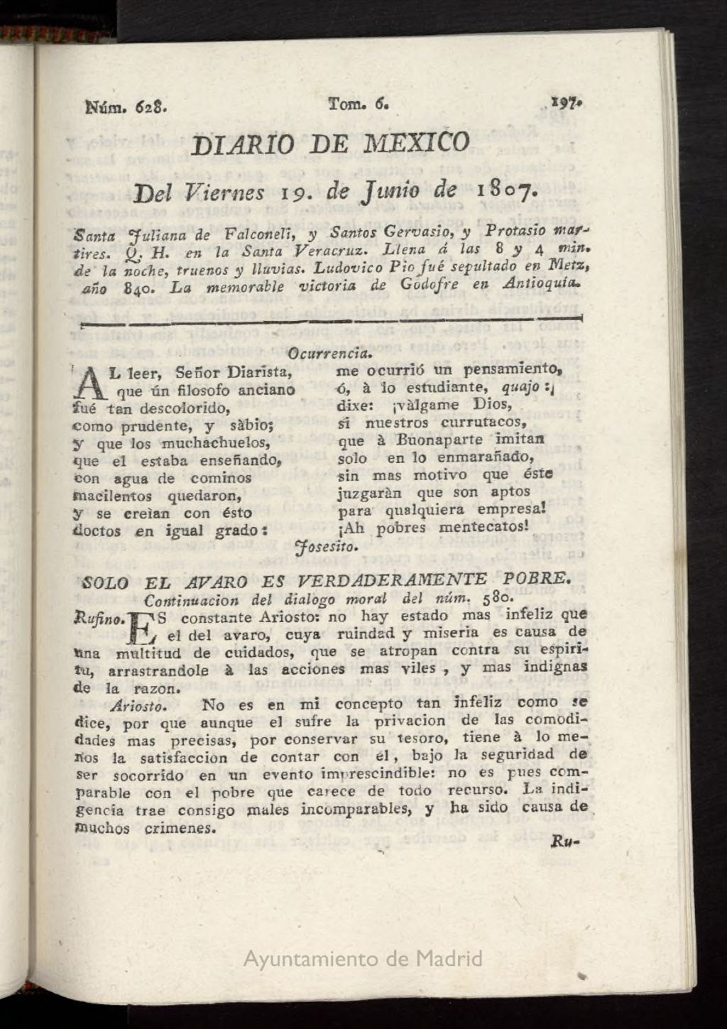 Miniatura de Diario de México del 19 de junio de 1807, nº 628