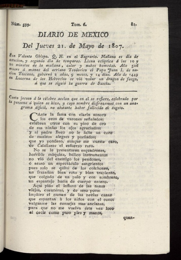 Miniatura de Diario de México del 21 de mayo de 1807, nº 599