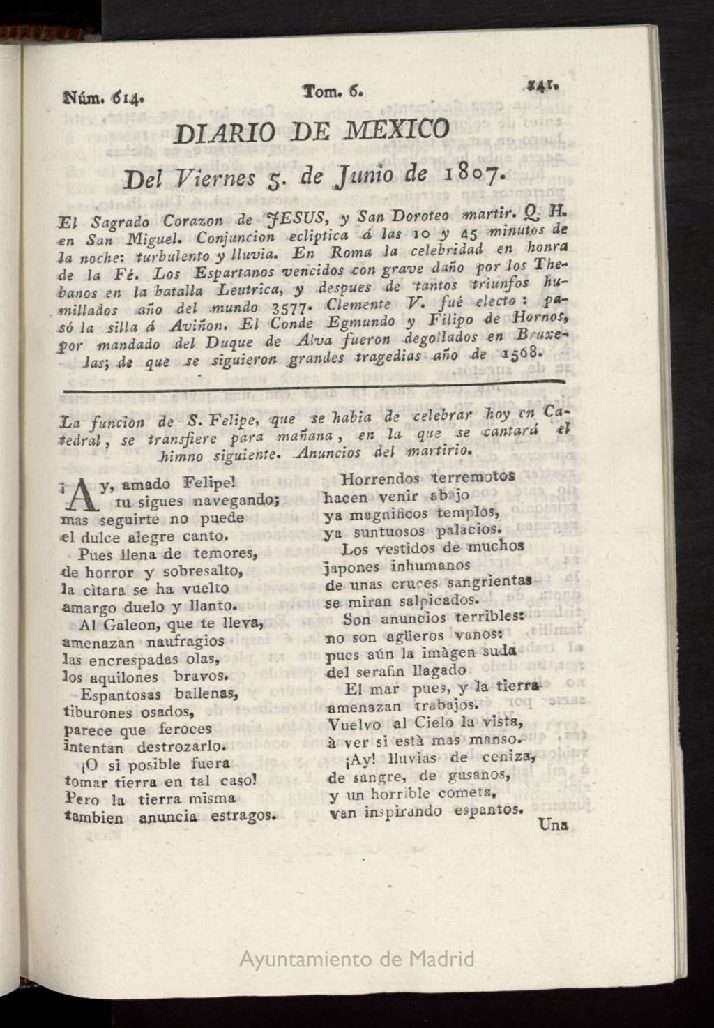 Miniatura de Diario de México del 5 de junio de 1807, nº 614