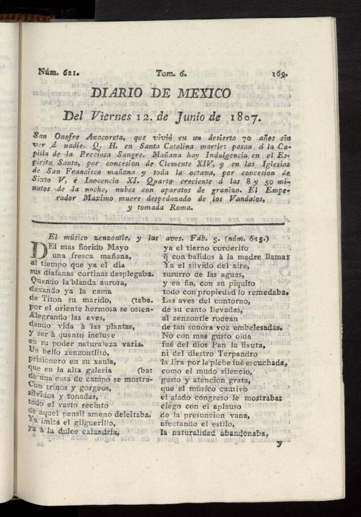 Miniatura de Diario de México del 12 de junio de 1807, nº 621