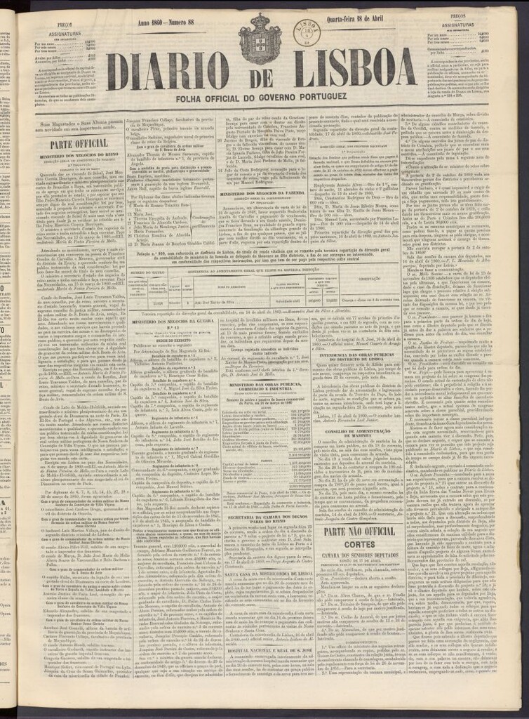 Miniatura de Diário de Lisboa : folha official do goberno portugues del 18 de abril de 1860, nº 88