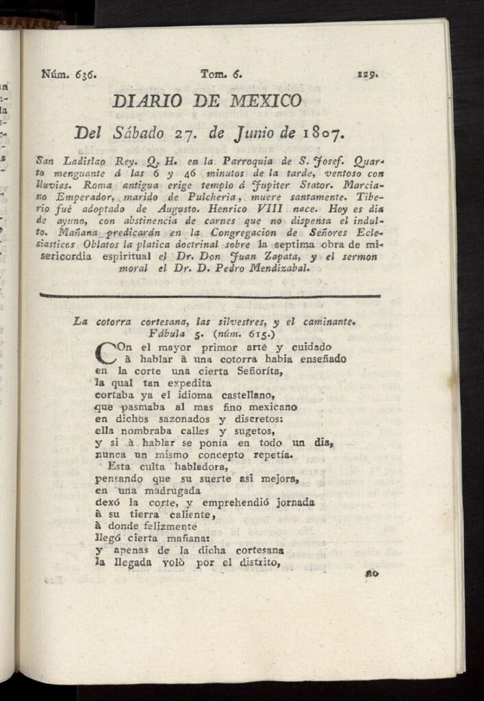 Miniatura de Diario de México del 27 de junio de 1807, nº 636