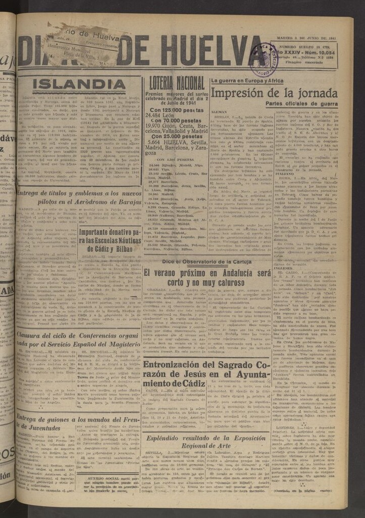 Miniatura de Diario de Huelva : periódico independiente del 3 de junio de 1941
