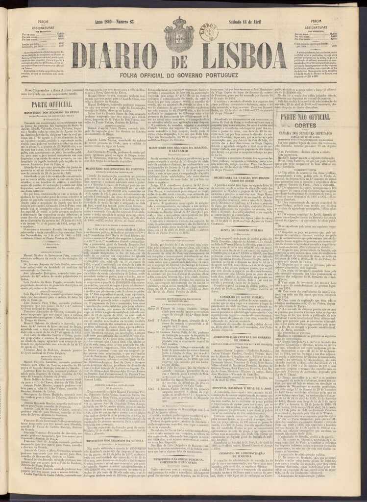 Miniatura de Diário de Lisboa : folha official do goberno portugues del 14 de abril de 1860, nº 85