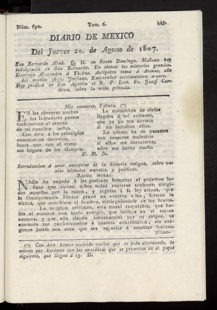 Miniatura de Diario de México del 20 de agosto de 1807, nº 690