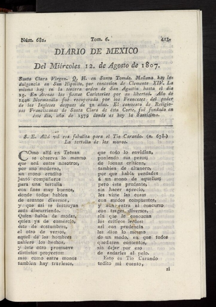 Miniatura de Diario de México del 12 de agosto de 1807, nº 682