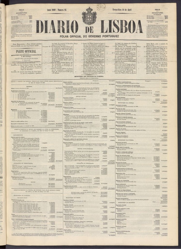 Miniatura de Diário de Lisboa : folha official do goberno portugues del 24 de abril de 1860, nº 93