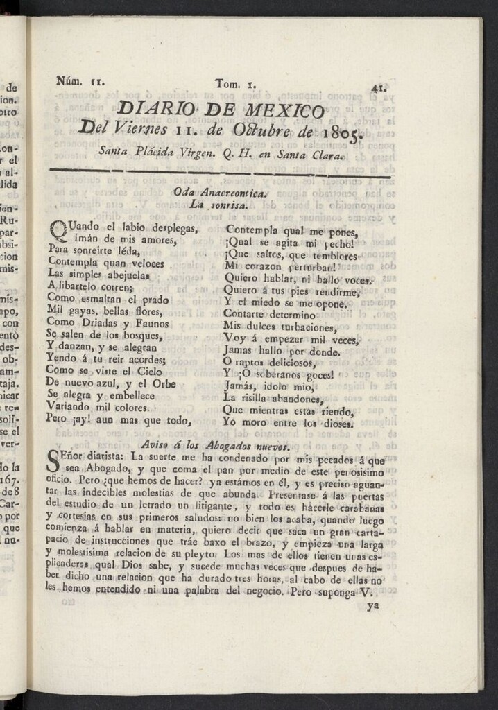 Miniatura de Diario de México del 11 de octubre de 1805, nº 11