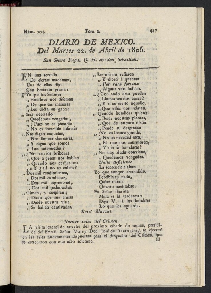 Miniatura de Diario de México del 22 de abril de 1806, nº 204