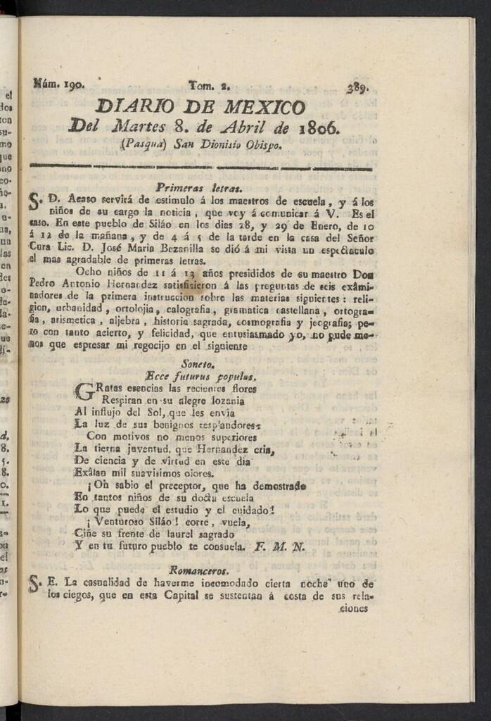 Miniatura de Diario de México del 8 de abril de 1806, nº 190