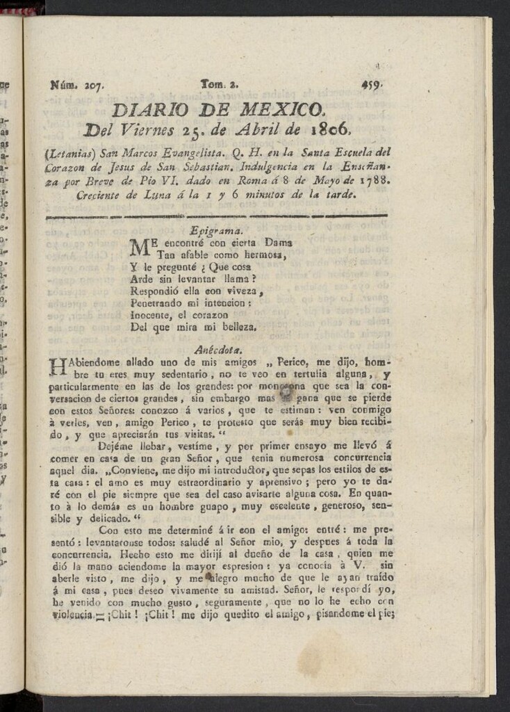 Miniatura de Diario de México del 25 de abril de 1806, nº 207