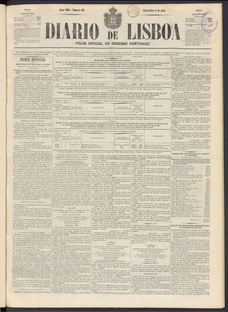 Miniatura de Diário de Lisboa : folha official do goberno portugues del 8 de mayo de 1860, nº 105