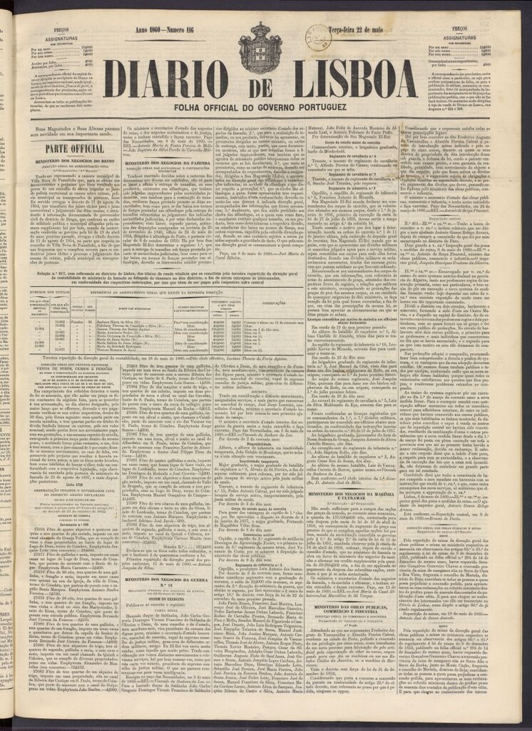Miniatura de Diário de Lisboa : folha official do goberno portugues del 22 de mayo de 1860, nº 116