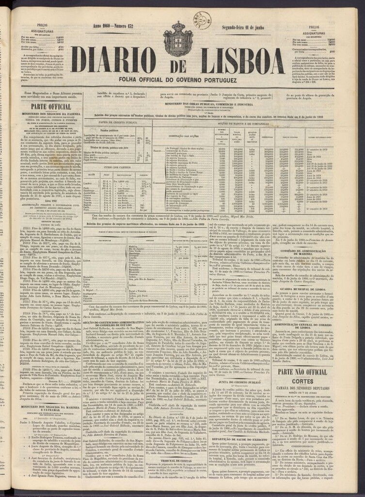 Miniatura de Diário de Lisboa : folha official do goberno portugues del 11 de junio de 1860, nº 132