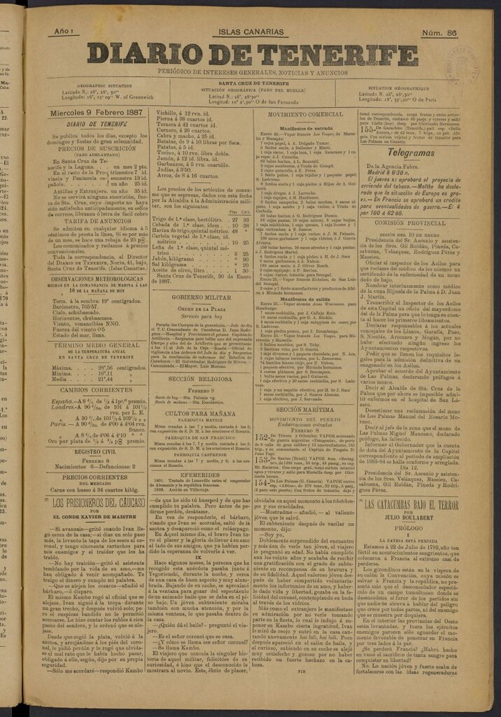 Miniatura de Diario de Tenerife del 9 de febrero de 1887, nº 86