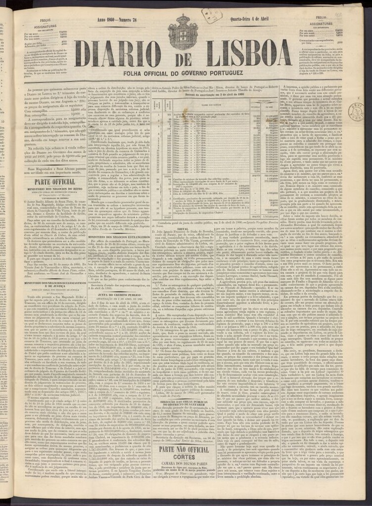 Miniatura de Diário de Lisboa : folha official do goberno portugues del 4 de abril de 1860, nº 78
