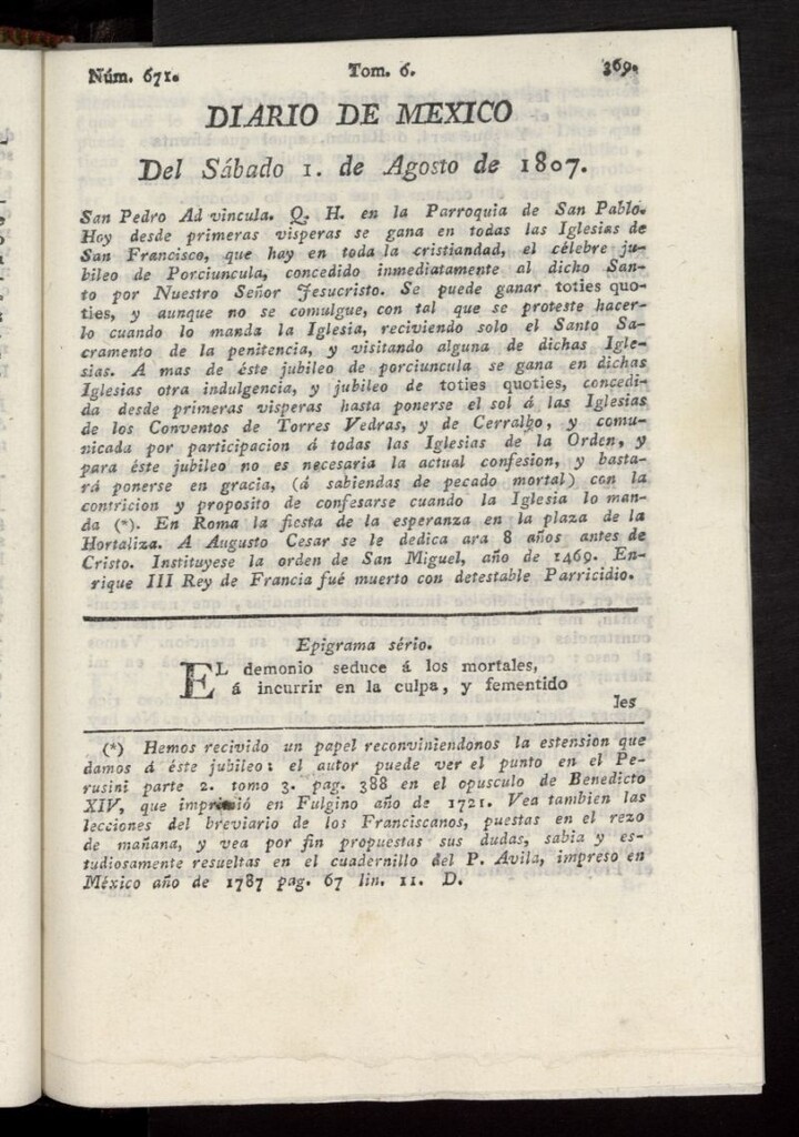 Miniatura de Diario de México del 1 de agosto de 1807, nº 671