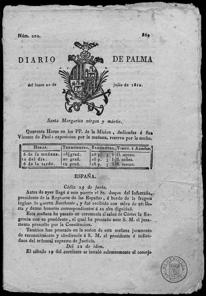 Miniatura de Diario de Palma del lunes 20 de julio de 1812