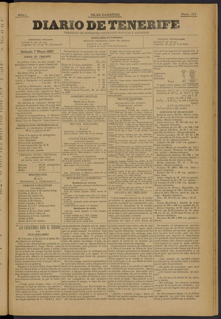 Miniatura de Diario de Tenerife del 7 de mayo de 1887, nº 157