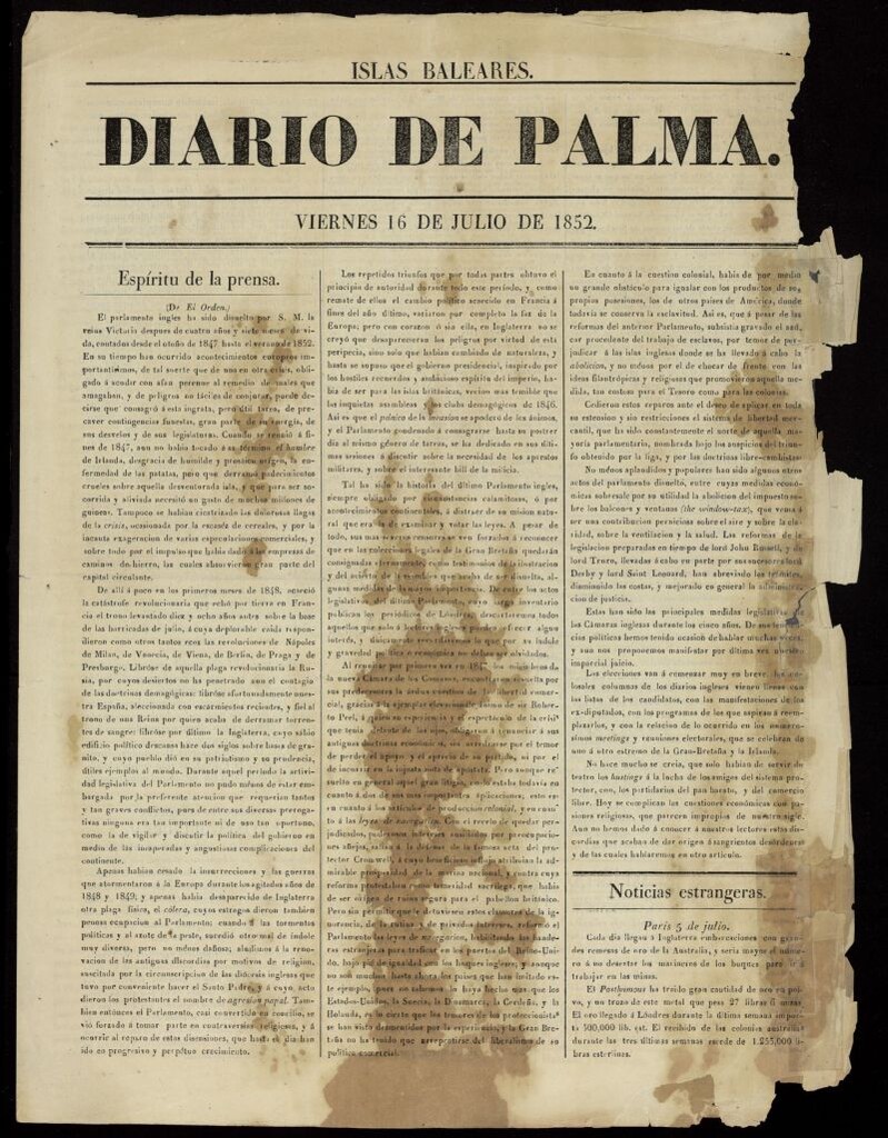 Miniatura de Diario de Palma del 16 de julio de 1852