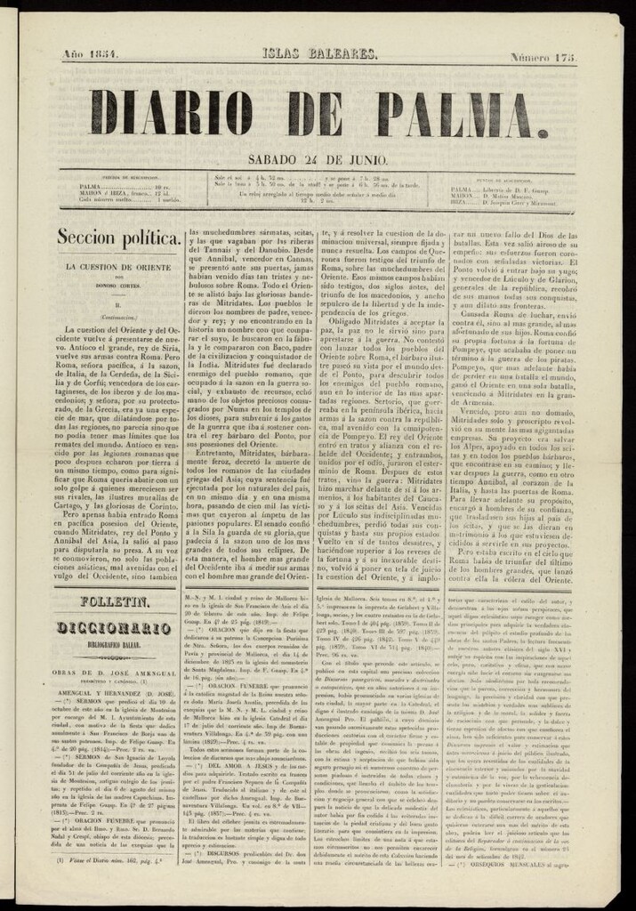 Miniatura de Diario de Palma del 24 de junio de 1854, nº 175