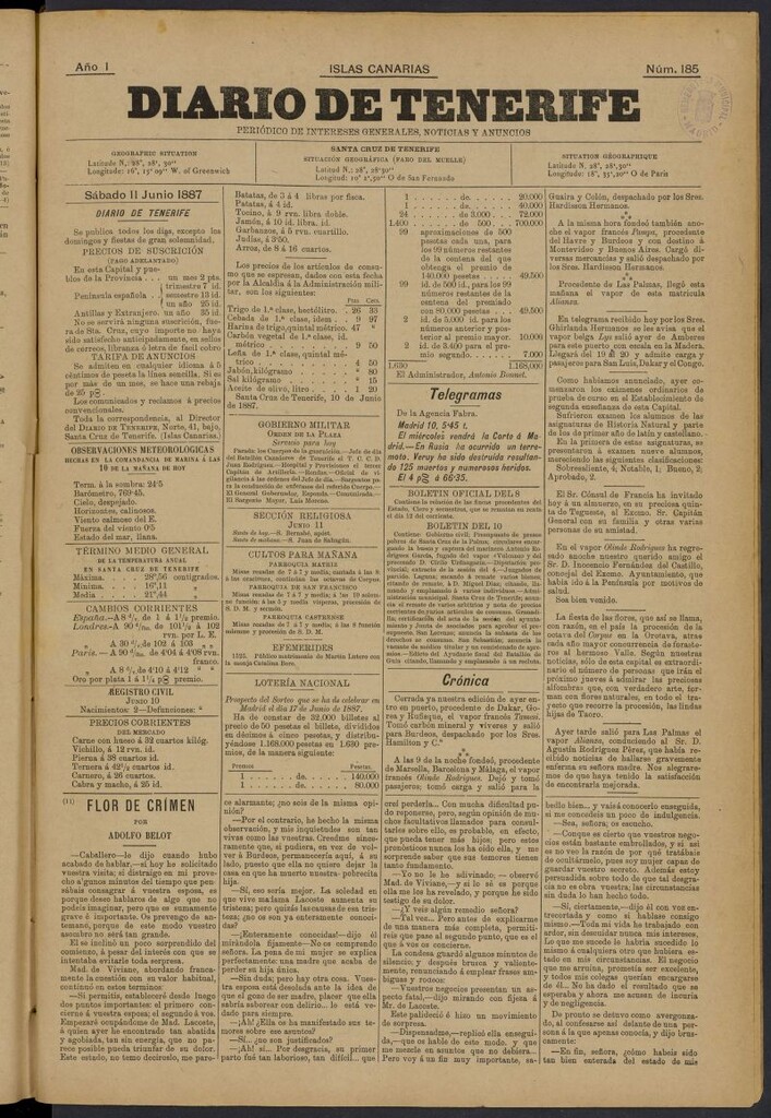 Miniatura de Diario de Tenerife del 11 de junio de 1887, nº 185