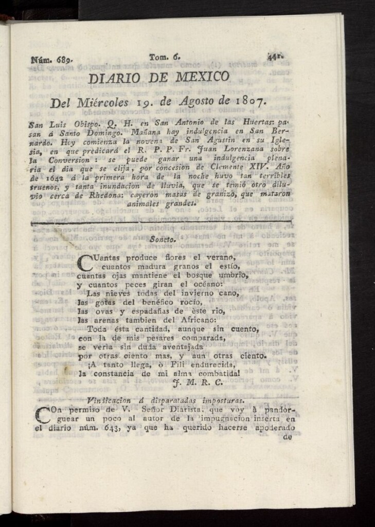 Miniatura de Diario de México del 19 de agosto de 1807, nº 689