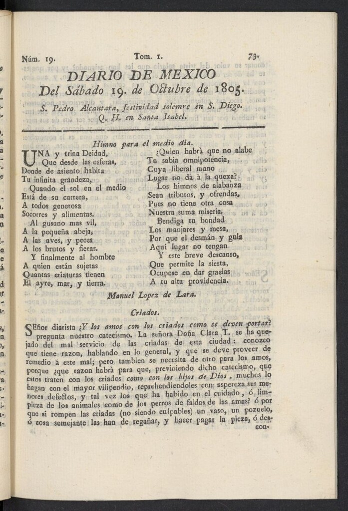 Miniatura de Diario de México del 19 de octubre de 1805, nº 19