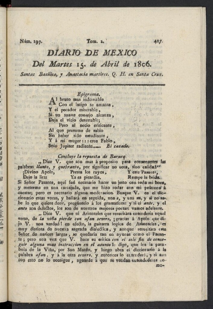 Miniatura de Diario de México del 15 de abril de 1806, nº 197