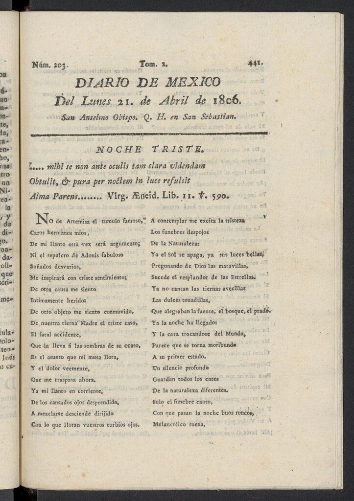 Miniatura de Diario de México del 21 de abril de 1806, nº 203