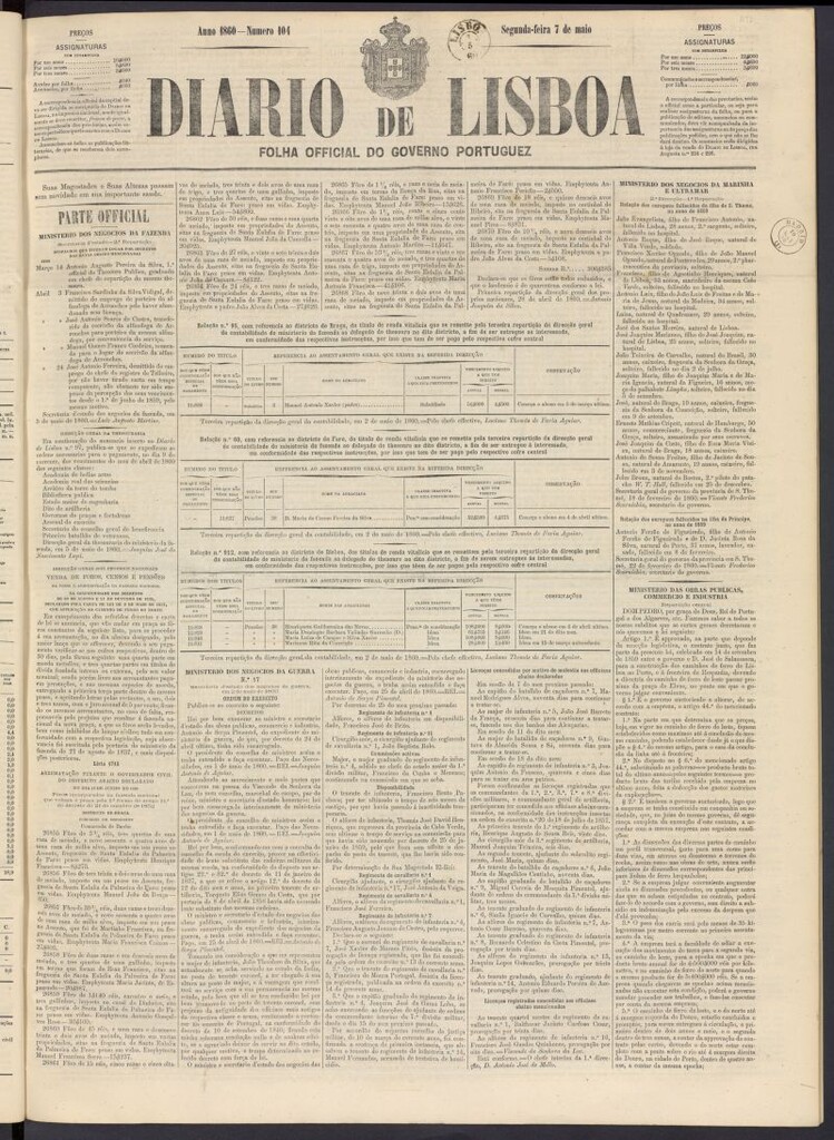 Miniatura de Diário de Lisboa : folha official do goberno portugues del 7 de mayo de 1860, nº 104