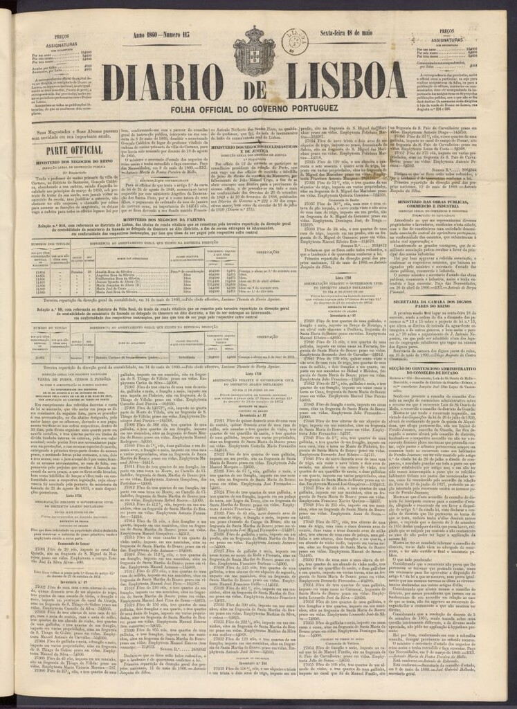 Miniatura de Diário de Lisboa : folha official do goberno portugues del 18 de mayo de 1860, nº 113