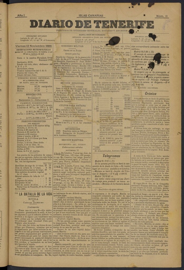 Miniatura de Diario de Tenerife del 12 de noviembre de 1886, nº 11