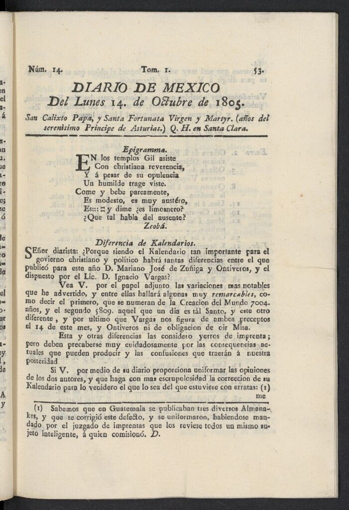 Miniatura de Diario de México del 14 de octubre de 1805, nº 14
