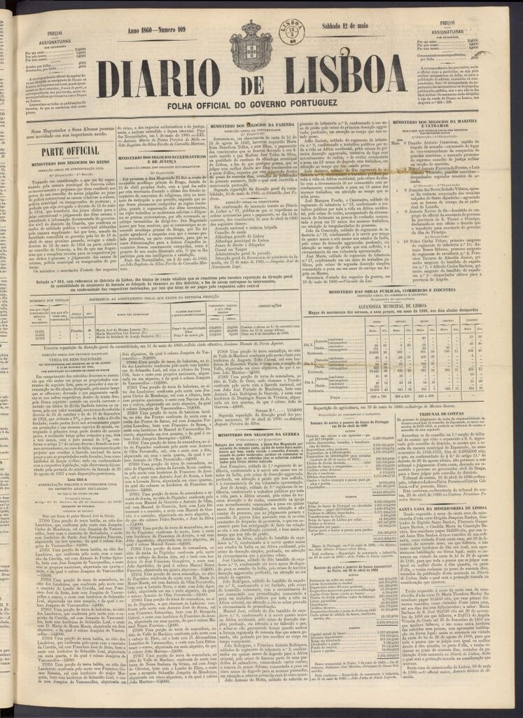 Miniatura de Diário de Lisboa : folha official do goberno portugues del 12 de mayo de 1860, nº 109