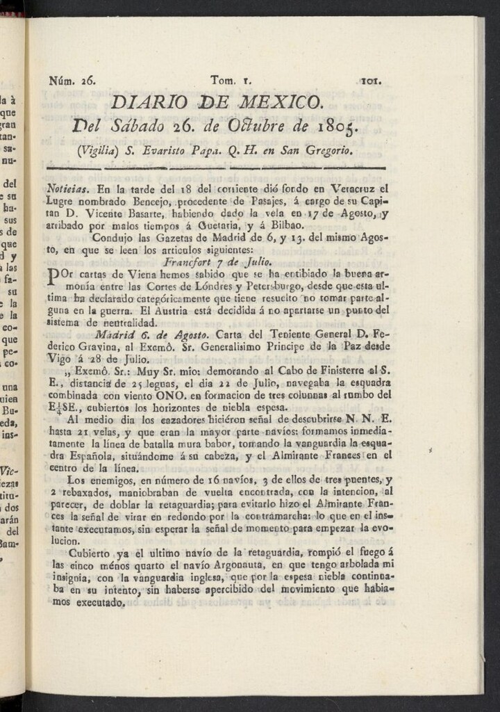 Miniatura de Diario de México del 26 de octubre de 1805, nº 26