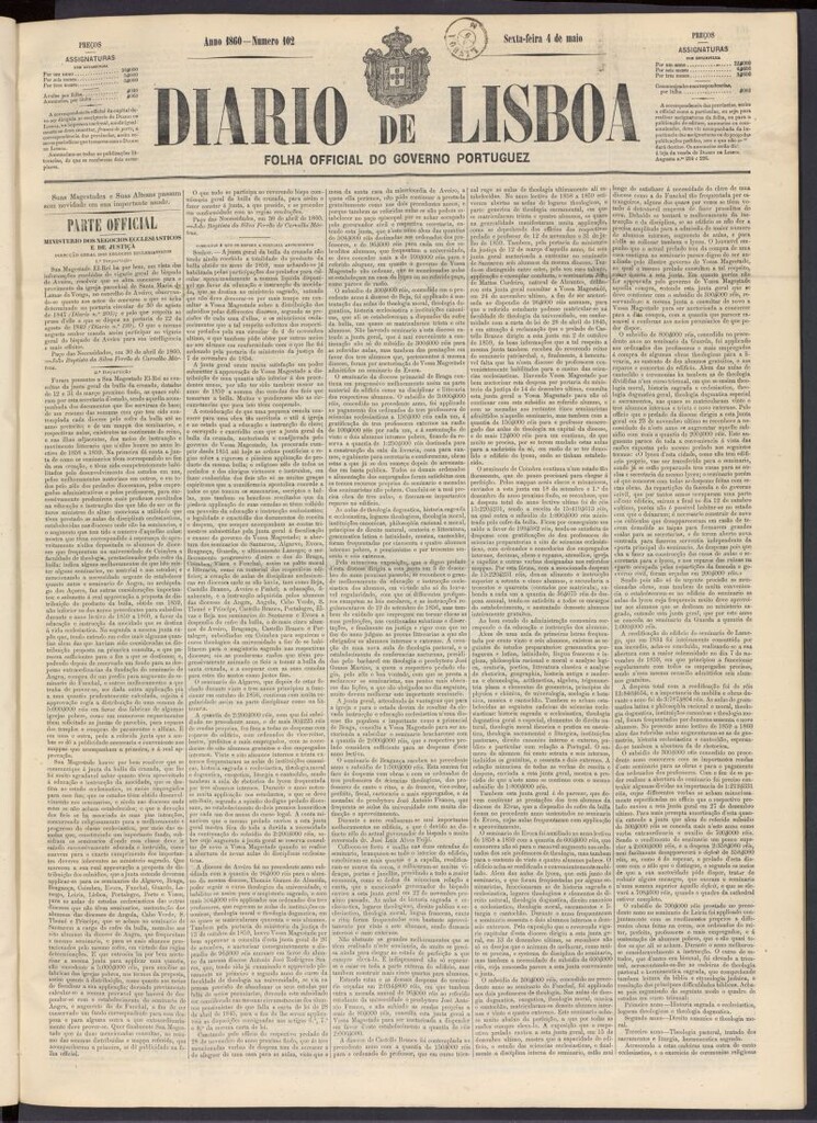 Miniatura de Diário de Lisboa : folha official do goberno portugues del 4 de mayo de 1860, nº 102