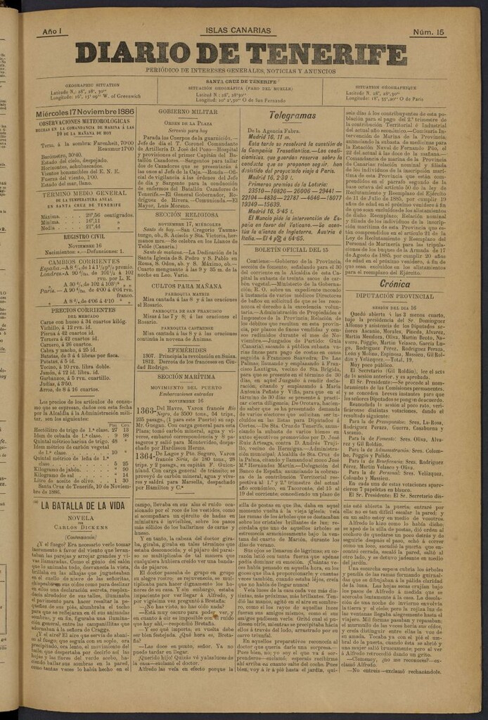 Miniatura de Diario de Tenerife del 17 de noviembre de 1886, nº 15